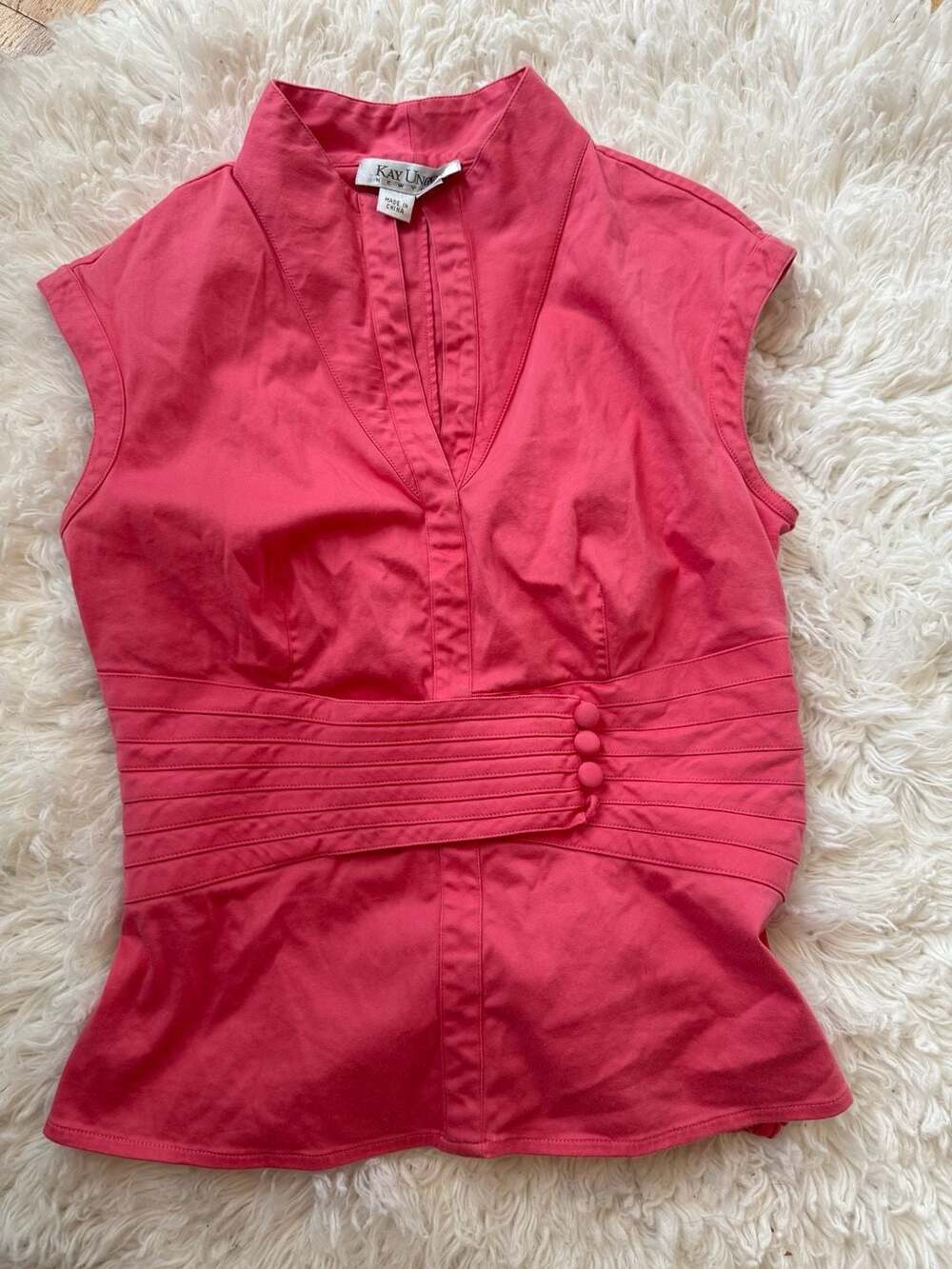 Kay Unger New York Pink Sleeveless Collared V-Neck Blouse Size 2